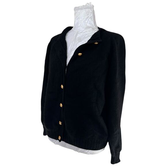 Vintage Black Lambs Wool Cardigan Sweater Womens Sz Medium Gold Button Angora - Picture 16 of 16